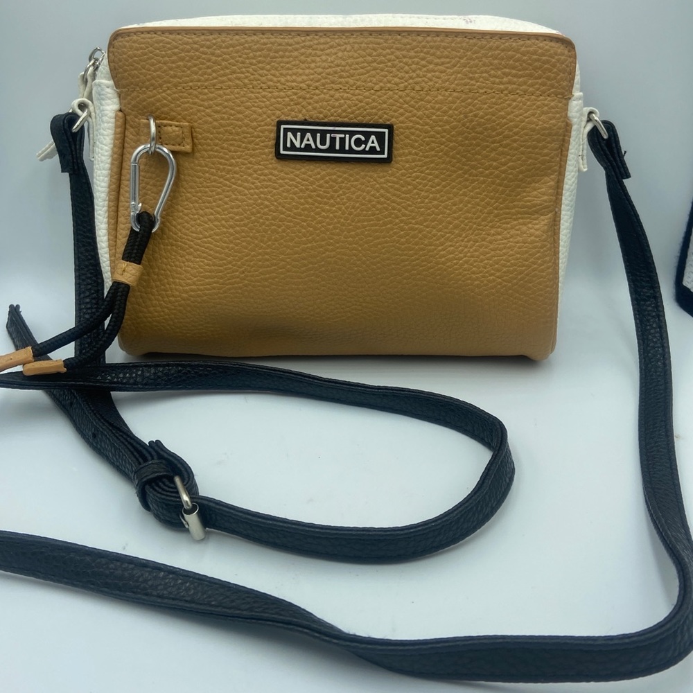 Nautica Beige Black And White Adjustable Crossbody Bag